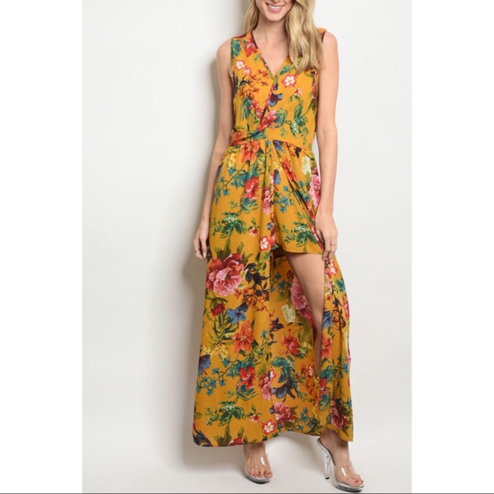 Floral Print Romper Maxi Dress